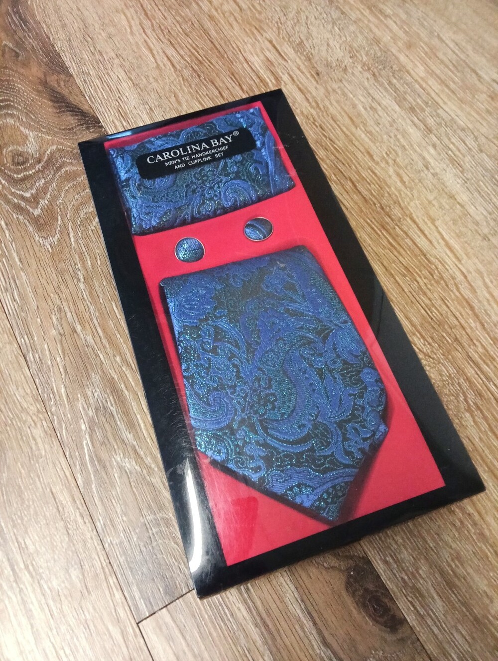 Blue Paisley Tie Set with Pocket Square and Cufflinks